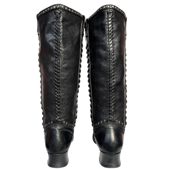 FRYE Vintage Studded Tall Knee High Black Leather Biker Moto Riding Boots 7 7.5 - Picture 4 of 7